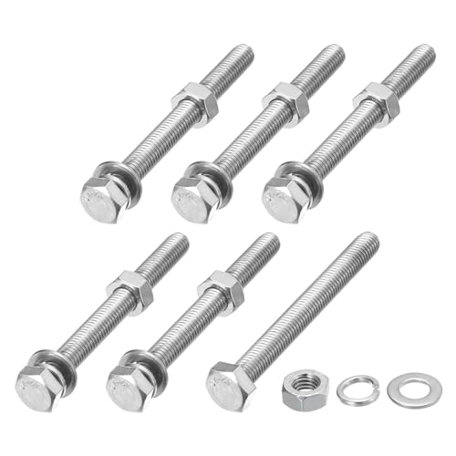 Image of METALLIXITY Hex Head Screws Bolts, Nuts, Flat & Lock Washers Kits (M8-1.25x80mm) 6 Set, Stainless Steel Fully Threaded Machine Screws Bolt Set - for Home Appliance Equipment