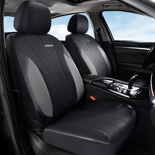Image of Coverado Car Seat Covers Full Set, 5 Seats Waterproof Nappa Leather Automotive Seat Protectors, Front & Rear Luxury Mesh Seat Covers,All-Weather Universal Fit for Most Cars SUVs, Trucks,Black&Grey