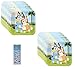 Bluey Birthday Party Supplies Bundle includes 16 Dessert Cake Paper Plates and 1 Dinosaur Sticker Sheet