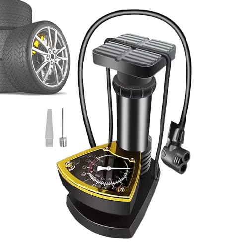 自転車用フットポンプ - 多機能スポーツ用エアポンプ 圧力計付き - コンパクトな自転車タイヤ空気入れ バイク電動車 自動車 スクーター 車 トラック対応 - 多機能空気入れ 快適な操作と高い耐久性を実現