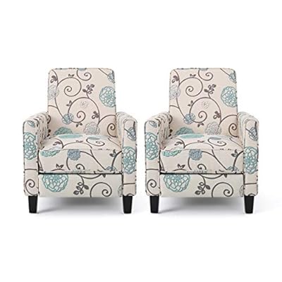 Christopher Knight Home Emmie Fabric Recliner (Set of 2), Light Beige with Blue Floral, Dark Brown from Christopher Knight Home