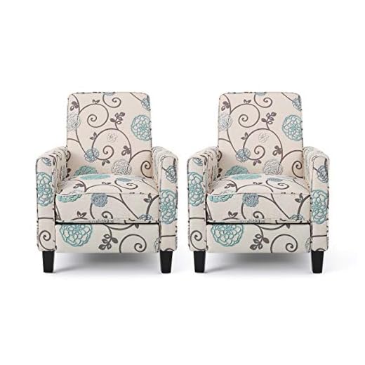 Christopher Knight Home Emmie Fabric Recliner (Set of 2), Light Beige with Blue Floral, Dark Brown