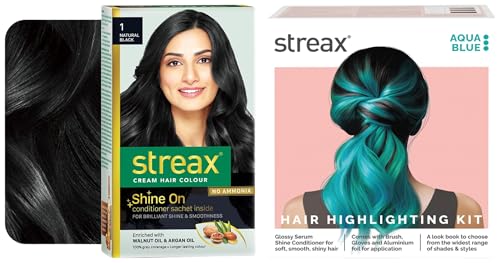 Streax Permanent Hair Colour, 100% Grey coverage Hair Colour Highlight Kit | Blue Hair Colour, Aqua Blue – Pack of 1