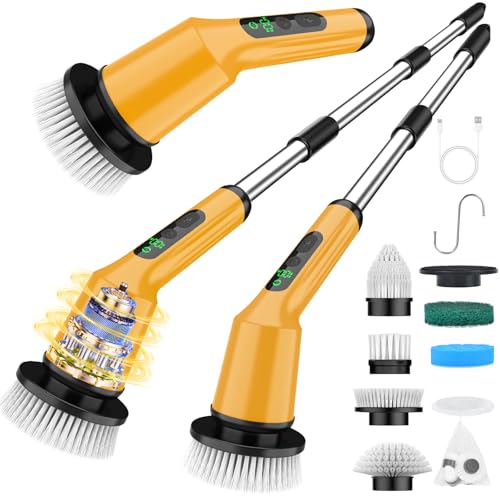Image of Shower Scrubber with Long Handle, Electric Scrubber Bathroom Cleaner Brush