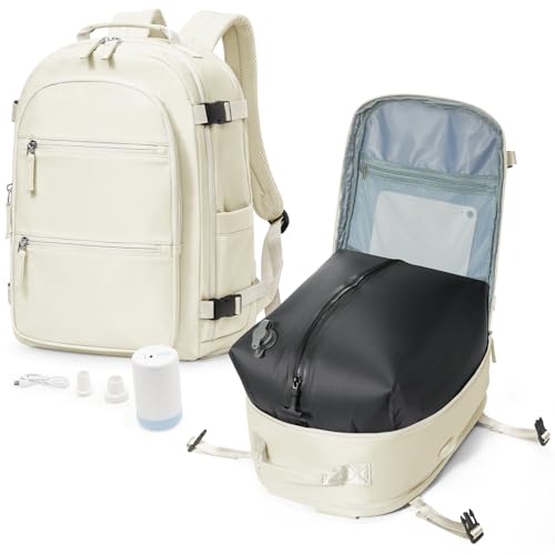 VGCUB Small Vacuum Backpack Wravel with Electric Pump vacpack System Storage Compression Laptop Work Business Waterproof College Bags Casual Daypack Carry on Backpacks for Women Men Beige Upgrade