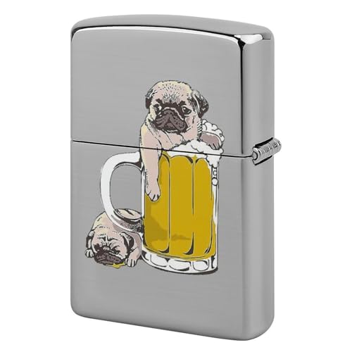 ライターケース ZIPPO/ジッポー兼用ケース 面白い ビールジョッキ パグ 犬柄 ジッポライターカバー 互換性のある 軽量 おしゃれ 両面プリント メンズ レディース 贈り物