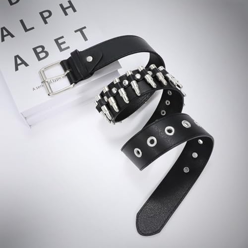 Black Studded Gothic Genuine Leather Belt with Metal Buckle, Unisex4
