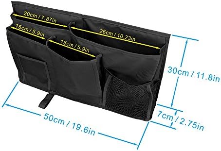 YOUSHARES Caddy Hanging Organizer  Large Capacity 8 Pockets Bedside Storage Bag with Hook & Loop Strap for Placed on Headboard, Bed Rails, Dorms, Bunk Bed and Hospital Bed (Black)