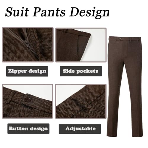 Men Tweed Suit Herringbone 3 Piece Slim Fit Suit Dress Tuxedos Prom Blazer Wedding Jacket Vest Pants Set3