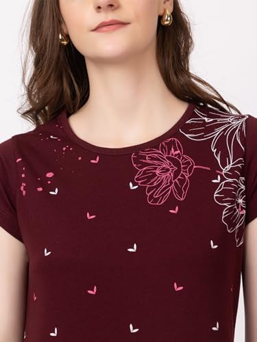 Image of Women Printed Cotton Tshirt with Side Slits & Pocket
