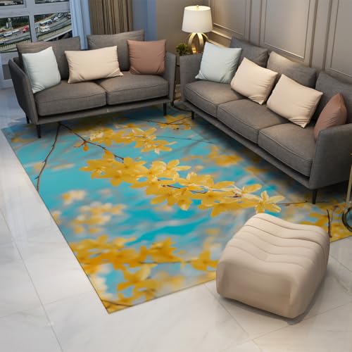 Tapis minimaliste jaune forsythia d'une élégance moderne pour grand salon - 4