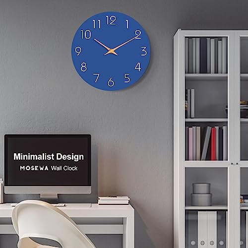 Mosewa Wall Clock - Silent Non-Ticking 10 Inch Wall Clocks Battery Operated - Modern Style Wooden Clock Decor Decorative For Kitchen,Home,Bedrooms,Office(Blue) #TOP5