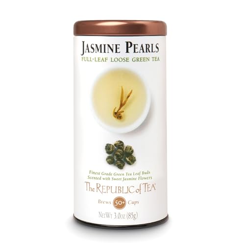 The Republic of Tea Jasmine Pearls Full-Leaf Loose Green Tea, 3.0 oz | Steeps 50 Cups | Caffeinated