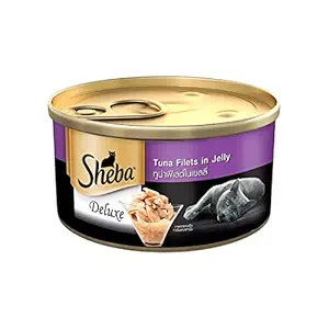 Sheba Adult Deluxe Premium Wet Cat Food, Pure Tuna Filets in Jelly, 85g Can Pack of 24
