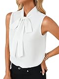 LYANER Women's Elegant Bow Tie Mock Neck Sleeveless Blouse Office Workwear Shirt Top White Small