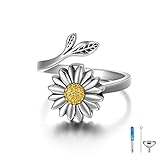 Sunflower Cremation Ring for Ashes 925 Sterling Silver Daisy Urn Ring Jewelry Keepsake Hair Memorial...