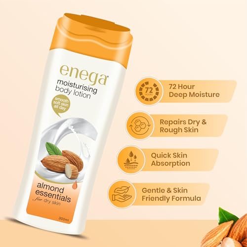 Image of Enega Almond essentials for Dry Skin Non Grassy & Deep Nourish Moisturizing Body Lotion for Men & Women - 300 ML (Pack of 1)