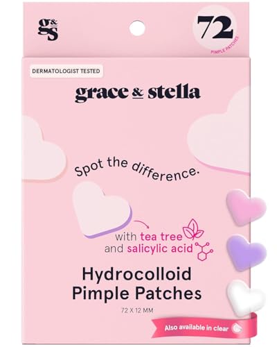 grace & stella Award Winning Pimple Patches Cute (Heart, 72 Count) - Dermatologist Tested Spot Treatment with Salicylic Acid to Help Soothe & Conceal Blemish - Acne Patches for Spot Treatment - Vegan