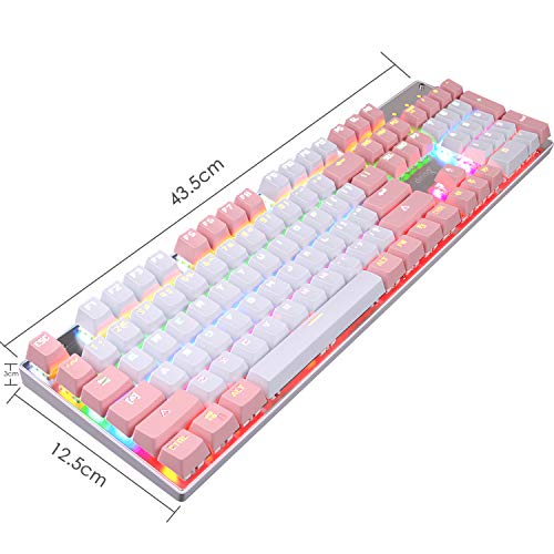 Tastiera meccanica di gioco cablata Switch blu 104 tasti LED RGB 9 Modalità di retroilluminazione Pannello metallico anti-ghosting Layout ergonomico di chiavi USB per giocatori For game Typist (Rosa)