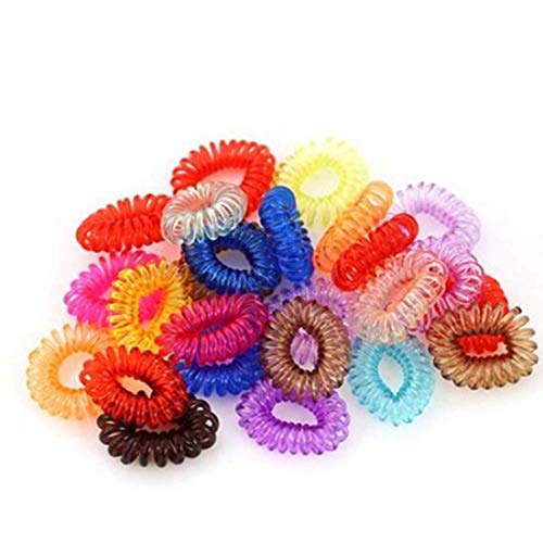 100pcs Colorful Plastic Spiral Hair Ties, Coil Hair Ties, Plastic Elastics Phone Cord Hair Ties No Crease and No Headaches Best for Women Girls