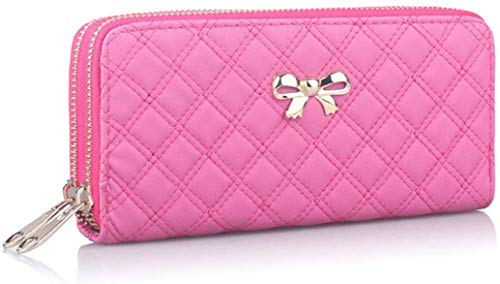 WUKONG99 Damen-Geldbörse aus Leder, mit Schleife, klassischer Reißverschluss, tragbar, kurz, Kartenhalter, Handtasche Pink dunkelrosa Cover