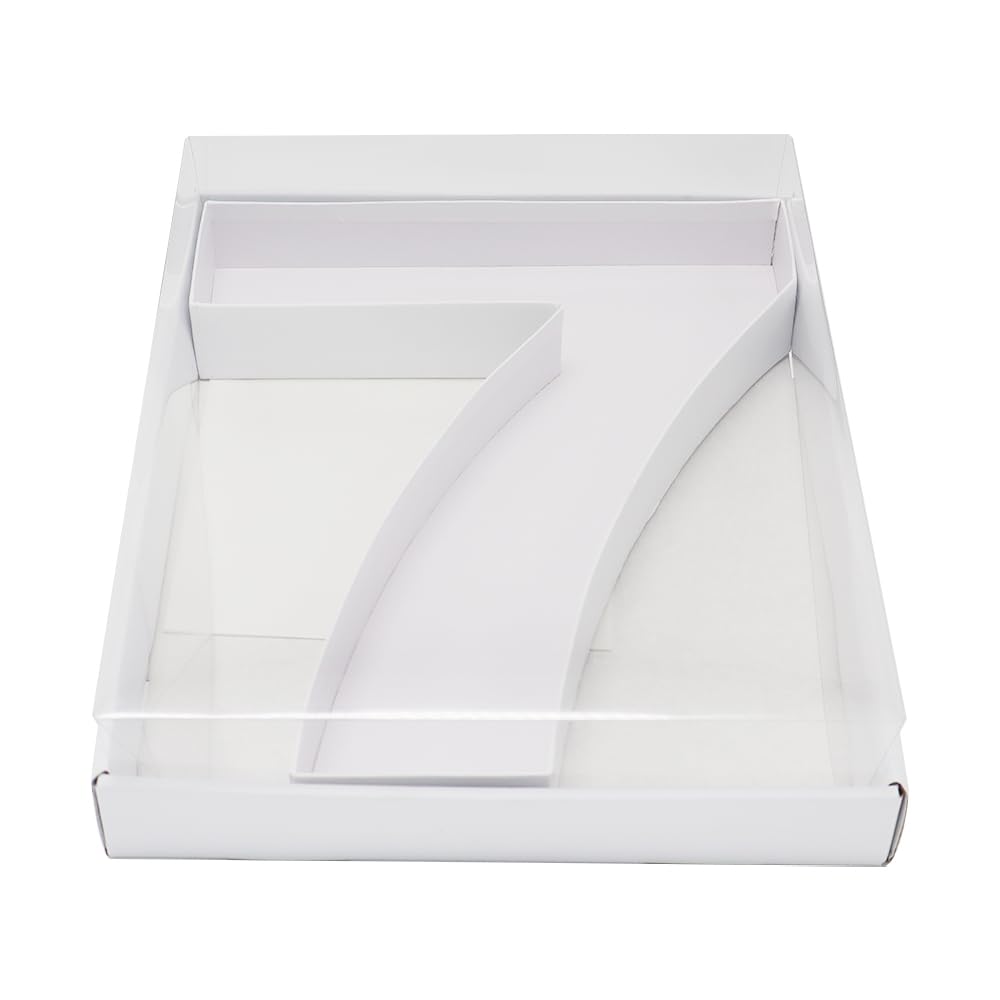 WENPACK 30.5cm Fillable Cardboard Number Shaped Box Clear Cover Sweets Charcuterie Grazing Packaging (7), 26 cm x 32 cm