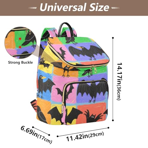 KLL Halloween Cartoon Crows and Bats Colorful Plaid Backpacks for Women Cute Waterproof Daily Travel Backpack for Shopping Sports Travel3
