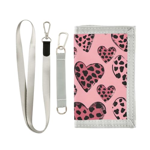 ALAZA Kids Wallets for Boys Girls Toddler Trifold Wallet Children Small Red Heart Leopard with Zipper Coin Pocket