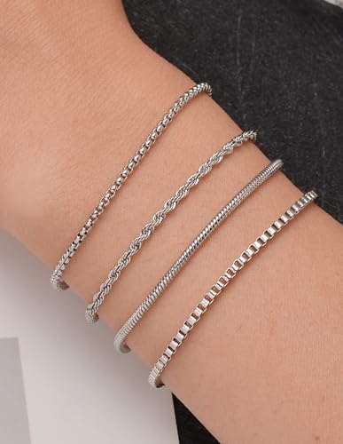 6Pcs Stainless Steel Chain Bracelets for Men Women 2mm Cuban Snake Twists Rope Box Beads Paperclip Link Chain Bracelet Sets Jewelry Gifts 7 Inches Length Adjustable3