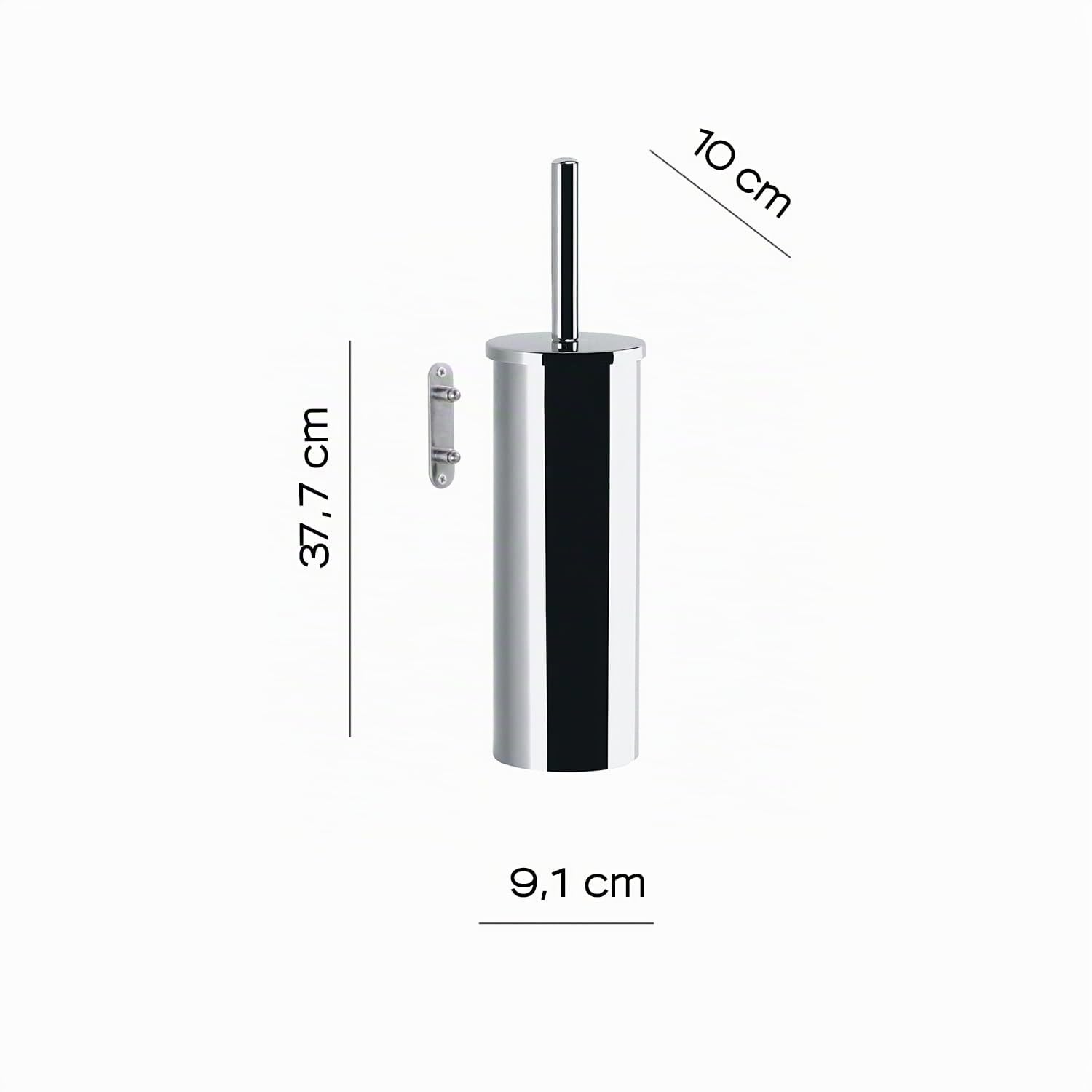 Gedy Taipei Scopino Bagno WC da Muro in Acciaio Inox Finitura Cromata, Ciuffo in Setole Nere in Nylon, Scopino WC Sospeso Fissaggio con Viti Incluse, Scopino WC da Muro con Tazza Interna Estraibile