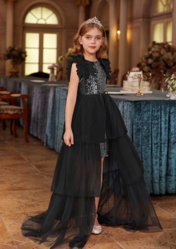 Image of GRACE KARIN Girls Sequin Formal Pageant Fancy Party Ruffle Prom Maxi Dress