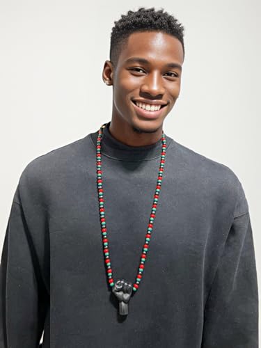 Hip Hop Black Rising Fist Pendant 8mm 24, 27, 30, 36 inches Wooden Bead Necklace2