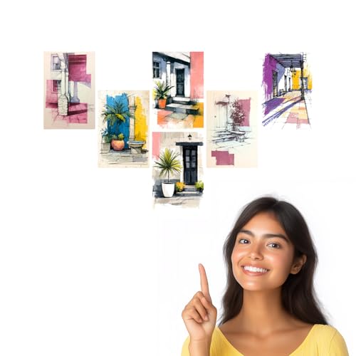 Image of SiddArtify Wall Art Prints Set - Architectural Sketch Poster Decor for Living Room Bedroom Office - Set of 2-4x6 Inch - Board (Pack of 6) - Sticker (Pack of 6)