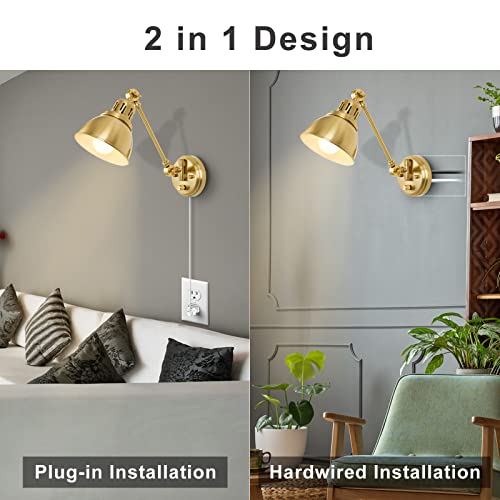 Image of GOODATE Plug in Wall Sconces Set of Two with Remote, Stepless Colors 2700K-6500K & Stepless Dimming, Premium Golden Finish, Plug in Wall Light with Night Light & Timer, LED Bulbs Included