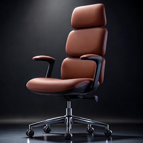 Image of DROGO Cloud Ergonomic Office Chair for Work from Home | Premium Vegan Leather with 3-Section High Backrest Cushion | Computer Chair with 4 Recline Tilt-Lock Positions & Heavy Duty Metal Base (Tan)