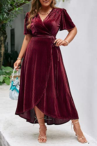 Image of BerryGo Women's Velvet V Neck Wrap Semi Formal Dress Cocktail Party Maxi Dress for Wedding Guest