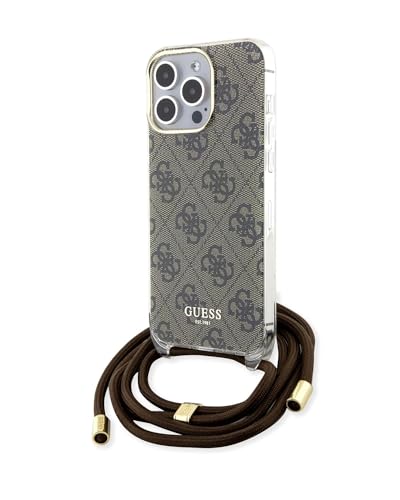 CG Mobile Guess Coque de téléphone pour iPhone 15 Pro Max en Marron avec Cordon bandoulière, Anti-Rayures, Coque Rigide Confortable et Durable avec Ports accessibles, Absorption des Chocs