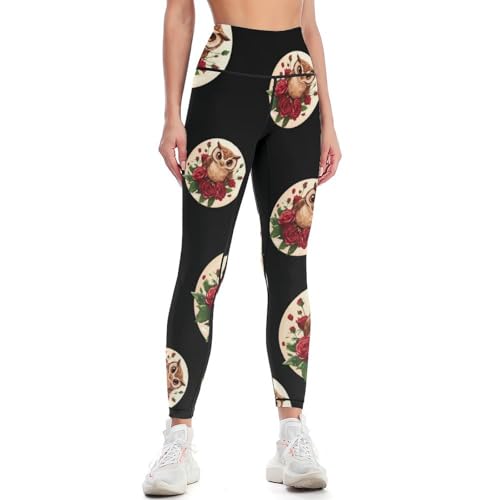 Owl Rose Womens Workout Leggings High Waisted Tummy Control Yoga Pants