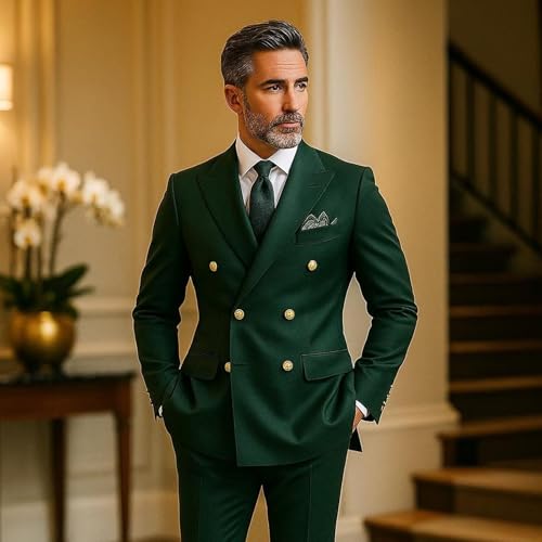 Men Classic Fit Double Breasted Suits for Prom Homecoming 2 Piece Gold Buttons Double Breasted Blazer Suit2