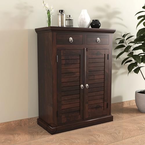 Image of VK Furniture Sheesham Wood Shoe Cabinet (Walnut 001, Shoe Rack with Drawers)