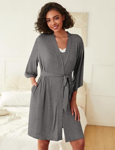 Image of Ekouaer Robes Womens Nightgown and Robe Set 2 Piece Sexy Lace Spaghetti Strap Lightweight Sleepwear with Pockets S-XXL