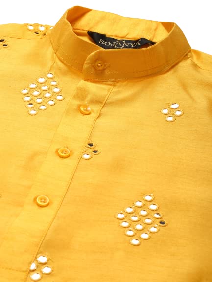 Image of SOJANYA (Since 1958 Men's Cotton Blend Navy Blue & Black Printed Kurta & White Churidar Pyjama Set