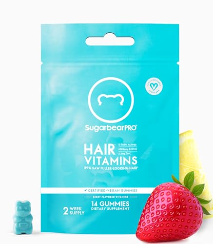SugarbearPRO Hair Vitamin Gummy 14 Day Supply Extra Strength Biotin 6000mcg Growth for Men & Women Vegan Vitamin B12 MSM Inositol Omega 3 Elderberry Certified Kosher Halal Cruelty-Free