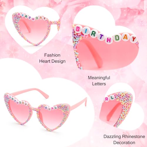 Birthday Glasses for Women, Heart Sunglasses, Pink Sunglasses Birthday Gifts Rhinestone Heart Shaped Sunglasses3