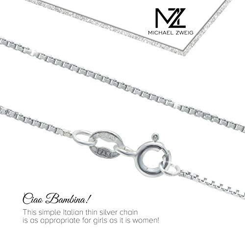 Michael Zweig 925 Sterling Silver Necklace for Women - Necklace Box Chain Sterling Silver | 28 in Length, 1.0 mm Thickness with Spring Ring, Italy Tag - Image 3