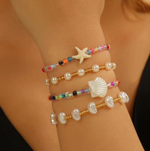 XAM 4pcs Bohemian Beach Charm Bracelet Set - Starfish & Shell Summer Jewelry for Vacation4