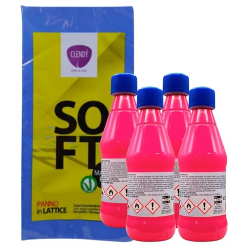 Avio SOLVENTE SMACCHIATORE, Notevole Potere Solvente Per Oli e Unto. Prodotto Di Normale Impiego Per La Pulizia Di Tessuti, Plastica e Gomma. Flacone Rosa 375ml (4 Flaconi) + Panno in Lattice