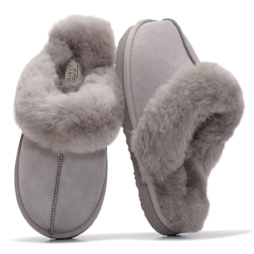 Image of Project Cloud Genuine Leather Slippers for Women with Genuine Fur Lining, Non-Slip Indoor /Outdoor Clog Mule Slippers, Memory Foam Insole