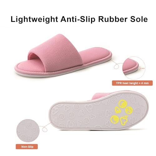 Image of Women's Open Toe House Slippers - Breathable Waffle Fabric, Memory Foam Cushioning, Slip-On Summer Indoor Slippers, Non-Slip TPR Sole, Easy Care