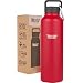 Healthy Human Stainless Steel Insulated Water Bottle Thermos - BPA Free Cap with Hydro Guide & Carabiner Set - Red Hot - 40 oz